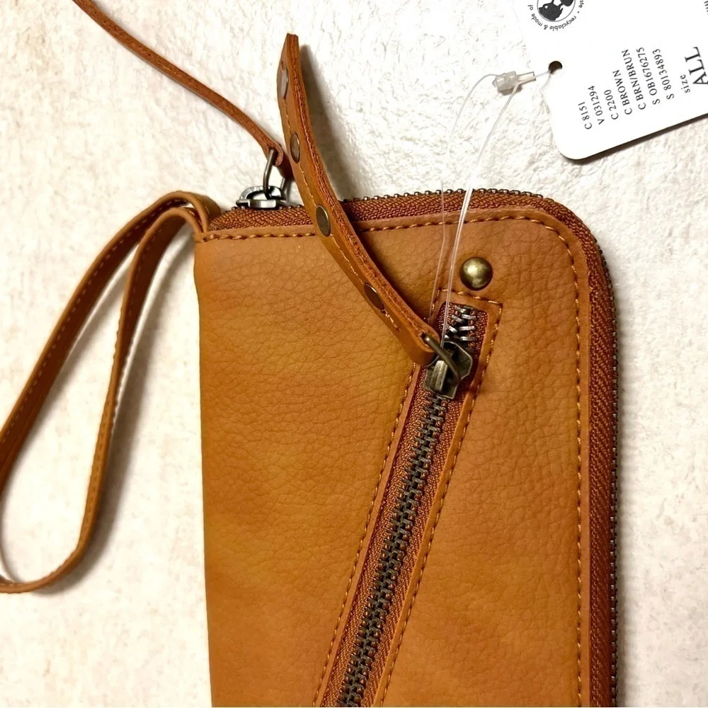 NWT FREE PEOPLE Distressed Vegan Wallet brown studded boho